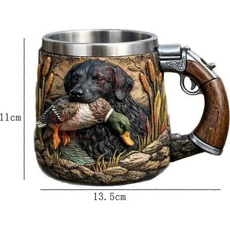 Mug décoratif de bureau avec motif rétro de chant de dragon, chien et canard de chasse (1/3)