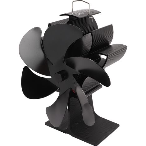 Ventilateur de cuisine écologique à 6 pales, noir, résistant aux hautes températures, à démarrage automatique et à économie d'énergie, alimenté par la chaleur. Idéal pour la maison. (1/5)