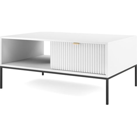 Couchtisch NOVA SANDS L104 mit 2 schubladen, 104 cm, weiß matt.