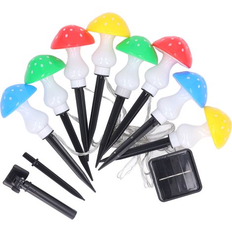 Mini guirlande de lampes solaires champignons 8 LED multicolores imperméable décoration plein air jardin cour pelouse (1/5)