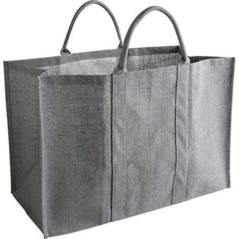 Panier à bois gris en toile de jute plastifié 30x60x40cm – Résistant aux intempéries – Pour stockage extérieur – Idéal pour bois dur – Outils Et Nature
