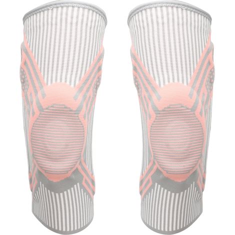 Paire de Genouillères Compression Sport en Nylon Tricoté, Silicone Ressort, Manchettes Genou Running, Rose Gris, Taille XL (1/5)