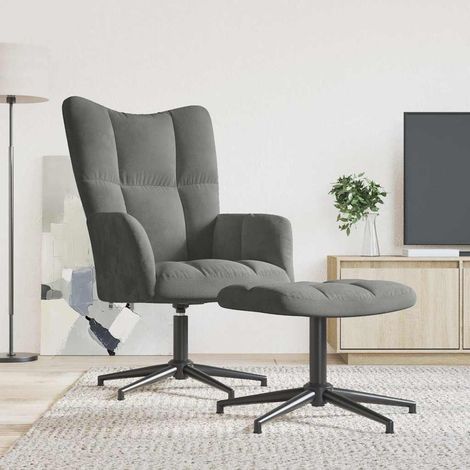 vidaXL Sillón de relax con taburete terciopelo gris oscuro (1/5)