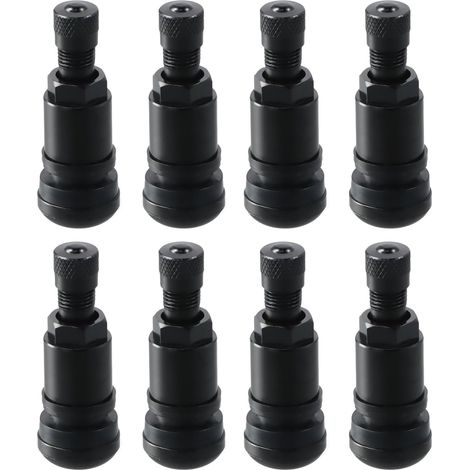 Lot de 8 Valve Pneu Voiture, Valves de Jante en Aluminium Noir, Valve Tubeless, Valve de Pneu en Métal Noir 11,3 mm (1/5)
