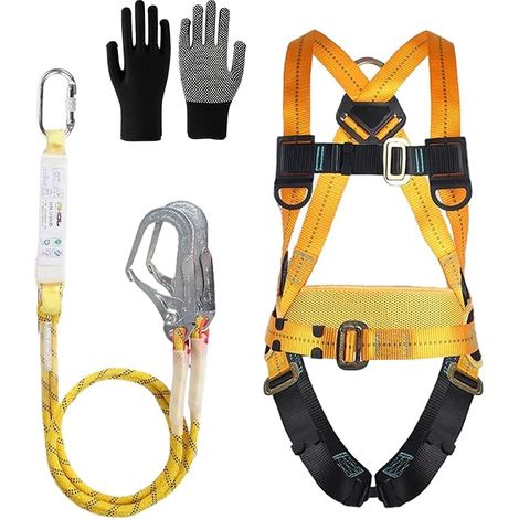 Harnais de Sécurité avec Longe, Harnais Anti Chute, avec 2 Grandes Boucles et 2 Longes de 2 m, Ceinture Réglable, Portante 100 kg, pour le Travail Aérien, les Hommes, Approuvé EN361, EN354 et EN355 (1/5)