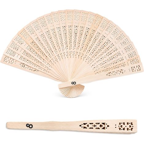 Ensemble de 8 éventails pliants en bois, style rétro chinois ajouré, 34 cm (1/3)
