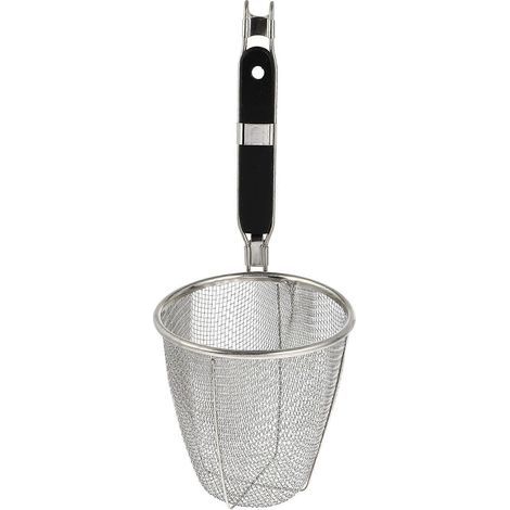 Edelstahl-Sieb mit Metallgewebe, Schaumlöffel, Küchensieb für Pasta, Ravioli und Nudeln (schwarzer Griff) - M (1/4)