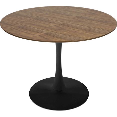 Table à manger ronde 4 personnes D100 cm bois foncé (1/4)