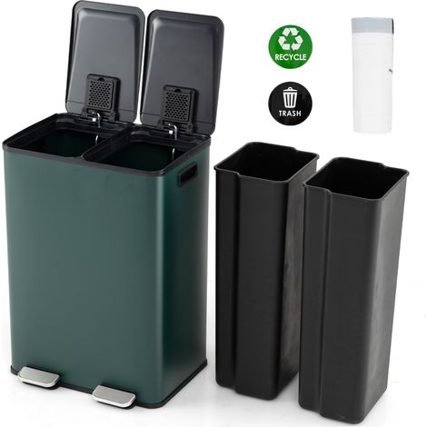 COSTWAY 60L Dual Compartment Trash Can  2 x 30L Trash Bin-Green (1/5)