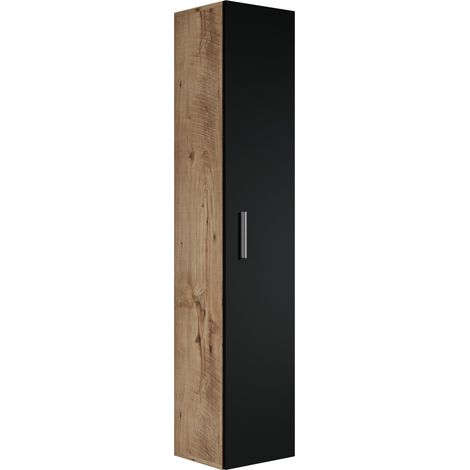 Columna de baño Pluto 30 x 30 x 150 cm - Roble Castaño con Negro
