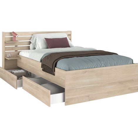 Letto 120 x 190 cm con 4 cassetti - Colore: Naturale - TENALIA