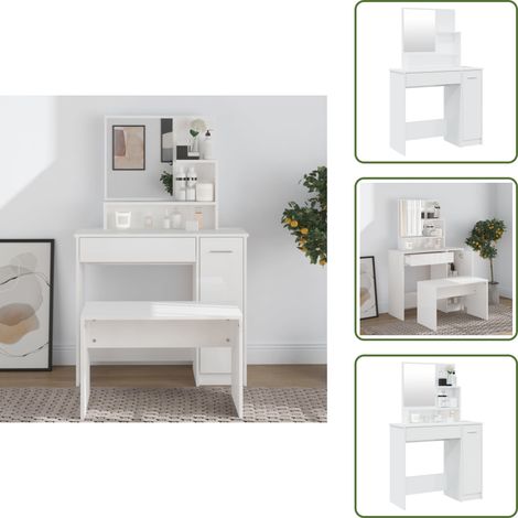 Tavolo vanità - vidaXL Toeletta con Specchio Bianco Lucido 86,5x35x136 cm - Tavolo per trucco