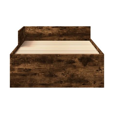 Cadre de lit sans matelas, chêne fumé, 100 × 200 cm, bois stratifié, chêne naturel élégant, idéal chambre à coucher, style moderne, montage simple (1/5)
