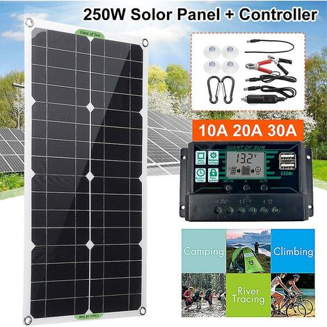 250 W Solarsystem-Kit, 1 Stück flexibles monokristallines Solarpanel, Photovoltaikmodul, 20 A Solarladeregler für Wohnmobil, Boot, Dach, 12 Volt Ba