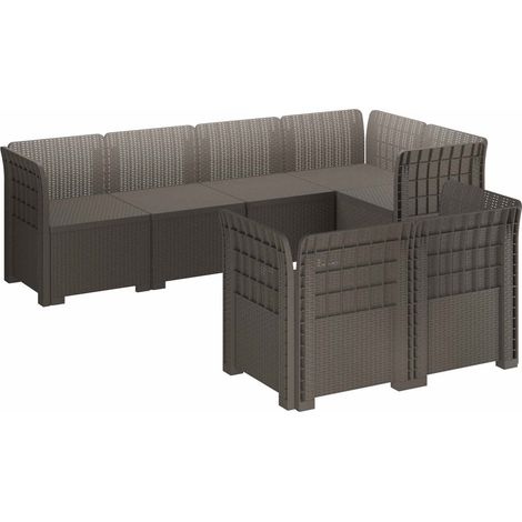 7-Seater Garden Sofa Rattan Look PP Light Grey vidaXL (1/5)