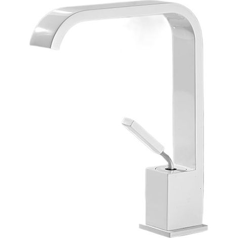 Robinet de cuisine Robinet de lavabo de salle de bains, cascade en acier inoxydable, robinet d'évier haut, robinet à poignée noir mat blanc(blanc) (1/5)