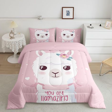 Parure de lit avec Housse de Couette et taie d'oreiller Motif Lama Rose et alpaga pour lit Simple – pour lit Simple (1/5)