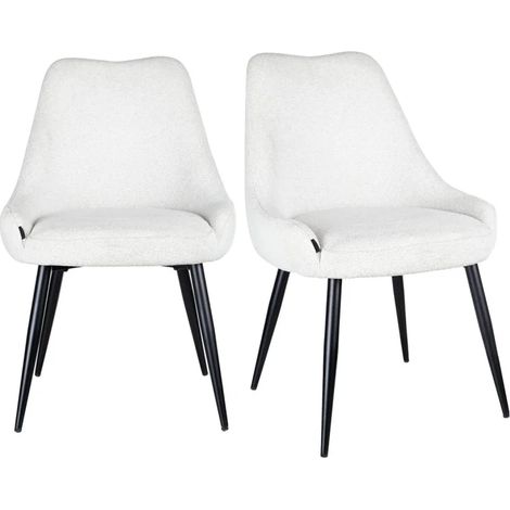 Lot 2 chaises en tissu doux blanc écru et pieds métal noir – TARA (1/5)