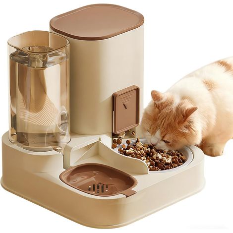 Futter- und Wasserspender mit 2-Liter-Futtertank, 1-Liter-Wassertank, verstellbarem Auslass, für Hunde und Katzen, ideal für Reisen (1/5)