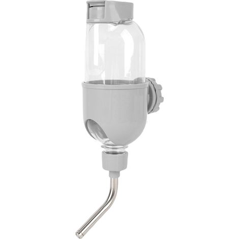 Bouteille d'eau suspendue pour chien, chat ou lapin, grande capacité, en plastique, avec double perle, grise. Convient aux cages et aux animaux de compagnie. (1/5)