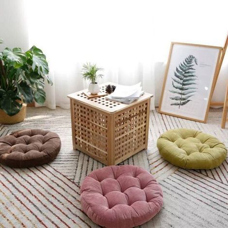 Dickes japanisches Tatami-Sitzkissen aus Baumwolle, 55 cm x 8 cm, dicke runde Bodenmatte, Futon-Pouf, getuftetes Yoga-Kissen, Khaki (1/5)