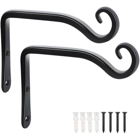 Lot de 2 Crochets- Noir de Suspension Muraux Décoration Fer Forgé pour Jardin avec Vis pour Plantes Mangeoires à Oiseaux Lanternes (1/5)