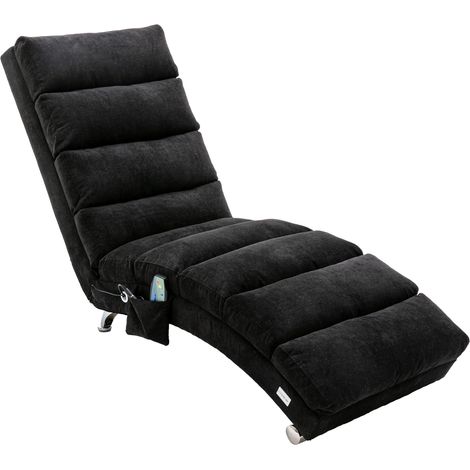Chaise longue moderna de lino negro con vibración suave y bolsillo lateral (1/5)