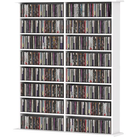 HOMCOM Mobile porta CD Moderno a 16 Ripiani in Legno 106.5x24x126.3 cm Bianco