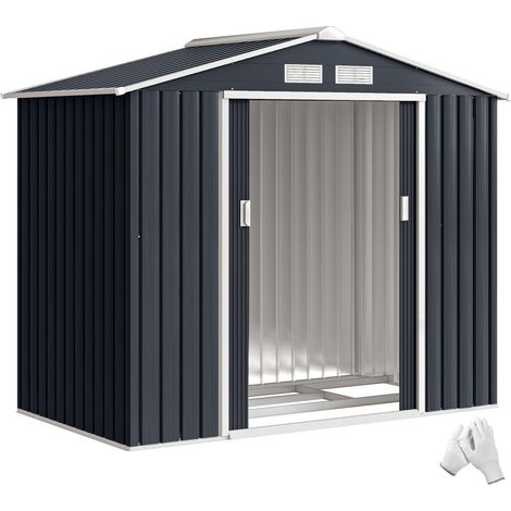 Abri de Jardin en Métal AoSenYunZhou 2,13x1,30x1,85m Gris Anthracite Double Porte Coulissante Remise Outils Vélos (1/5)
