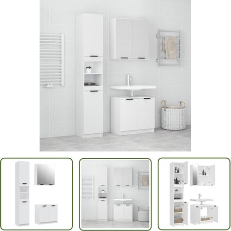 The Living Store 3-tlg. Badmöbel-Set Weiß Holzwerkstoff - Badmöbel Set - Badezimmermöbel - Holzwerkstoff - Weißer Schrank - Spiegelschrank (1/5)