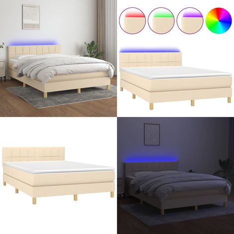 Boxspringbett mit Matratze & LED Creme 140x200 cm Stoff - Boxspringbett - Betten - Schlafräume - Cremefarbenes Bett - Doppelbett - Home & Living (1/5)