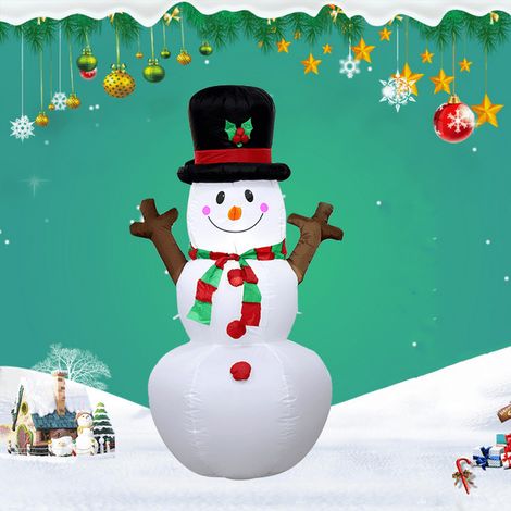 Décor de jardin gonflable Noël Bonhomme de neige avec branches, 5,2 pi, guirlande LED intégrée, décoration extérieure pour fête, pelouse, terrasse, sapin soufflé lumineux ( (1/5)