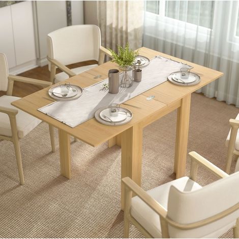 Table extensible 70/140 x 80 cm pour 4 à 6 personnes, effet bois naturel OKMYHOME (1/5)