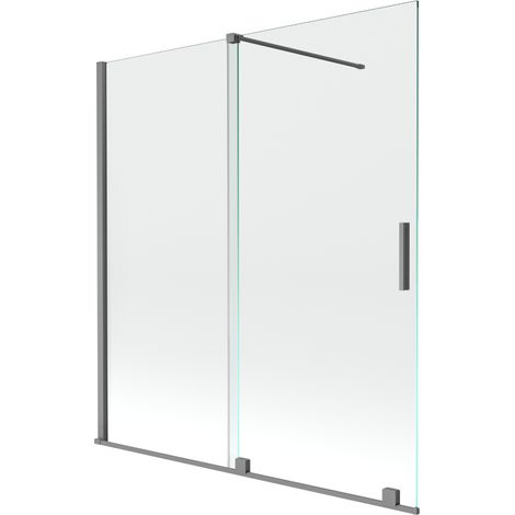 Mexen Velar paravent de baignoire 2 volets coulissants 150 x 150 cm, transparent, gun metal - 896-150-000-01-95 (1/2)