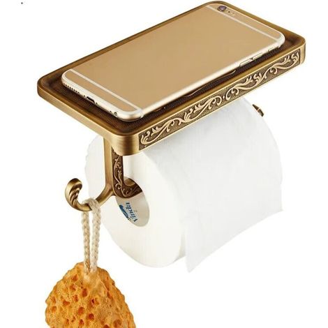 Wandmontierter Toilettenpapierhalter in Chrom/Gold, Handyhalterung, Badezimmerarmaturen, Toilettenaccessoires