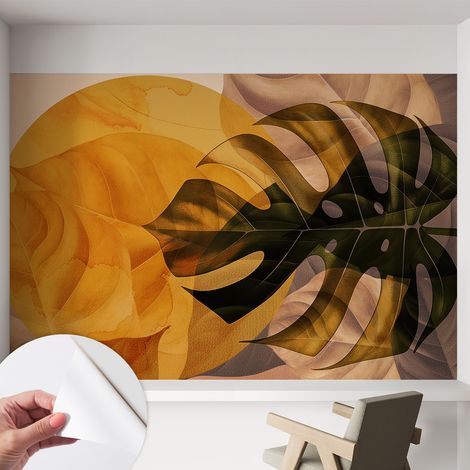 Carta da parati autoadesiva - fotomurale - decorazione parete - stile elegante - decorazione casa - Foglie astratte 152x104 cm (1/5)
