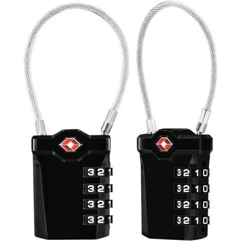[Lot de 2] Cadenas à Code 4 Chiffres, Cadenas Valise à Combinaison avec 14cm Câble, Serrures à Bagages pour Valise, Sacoche , etc. (Noir)