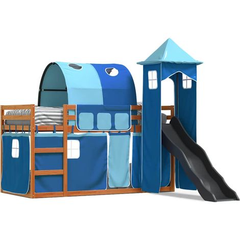Maison Exclusive - Letto a Castello con Scivolo e Tende Blu 90x200 cm