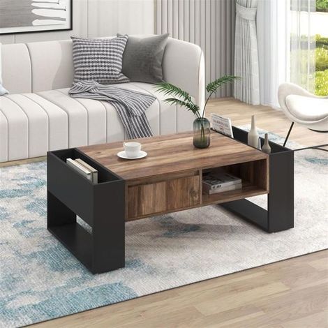 Table basse - GUTENT - Bois - Gris foncé - Rangement avec tiroirs (1/5)