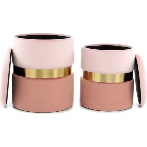 Set di 2 pouf contenitori Zora in velluto rosa e oro (1/3)