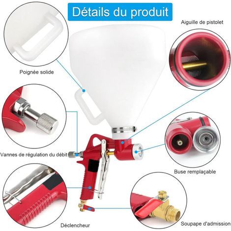 Pistolet à Crépir Pneumatique 1.5 Gallon avec 3 Buses (4,0 mm/6,0 mm/8,0 mm) - pour Murs, Plafonds, Sèche Plâtre et Peinture (1/3)