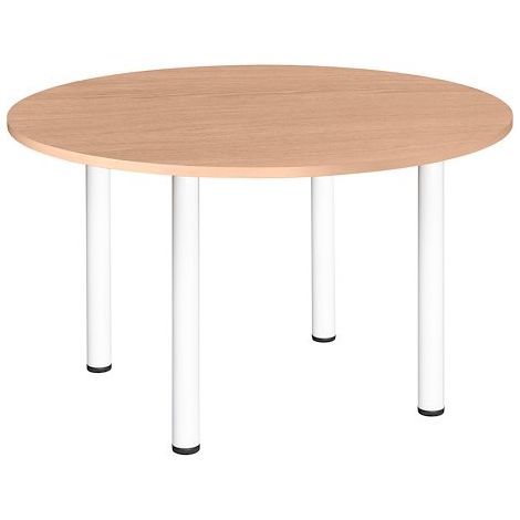 Table ronde 120 cm plateau chêne clair pieds tubes blanc Essens - Maxiburo