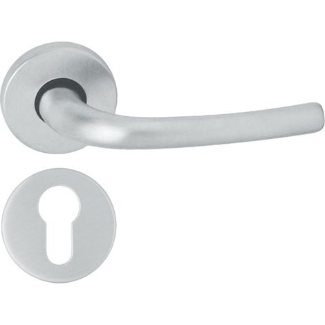 Domino poignee de porte aurea r m4 pz poignee avec plaque pz pour cylindre profile chrome satine