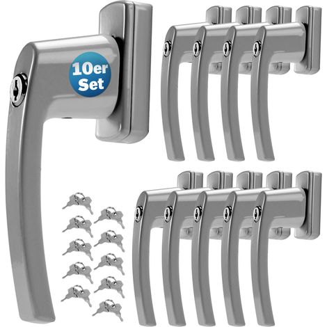 MONZANA® Fenstergriffe Abschließbar mit Schloss Kindersicherung Silber 35mm Stiftlänge 2 Schlüssel Fensterbeschlag Balkon Türgriff Einbruchschutz  10x silber