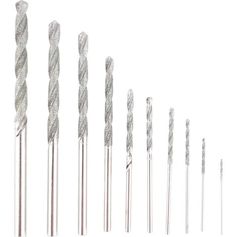 Diamant 10 pièces foret hélicoïdal 0,8-4,0mm, outils de forage pointe de foret, pour métaux, pierres précieuses, pendentifs (1/5)