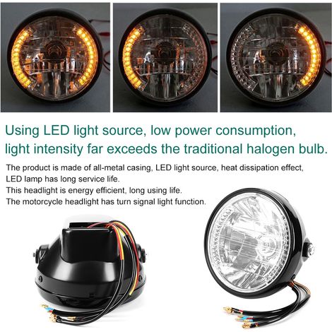 Phare de moto H4 7 pouces avec clignotant LED avant (1/5)