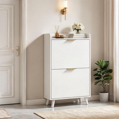 Meuble à chaussures étroit blanc 70 x 30 x 120 cm avec 2 portes (1/5)