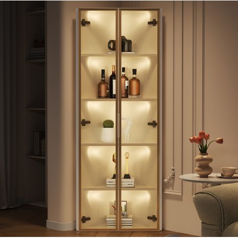 Vitrina esquinera LED 62 x 35 x 160 cm de MDF y vidrio templado blanca HAVRYA (1/5)