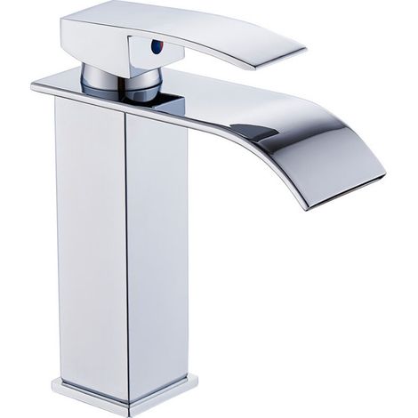 Moderne Wasserfall-Waschtischarmatur – Robustes Metallgehäuse – Hochwertige Verchromung – Einstellbare Warm- und Kaltwassermenge