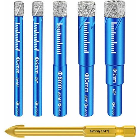 EASYCOMFORT Jeu de Forets pour Carrelage, Forê Diamant Percer Gres avec 5,6,8,10,12 mm, Meche Metal pour Carrelage de 6mm, Foret Mèches Céramique pour Verre, Granit Marbre Quartz Matériaux Durs (1/5)